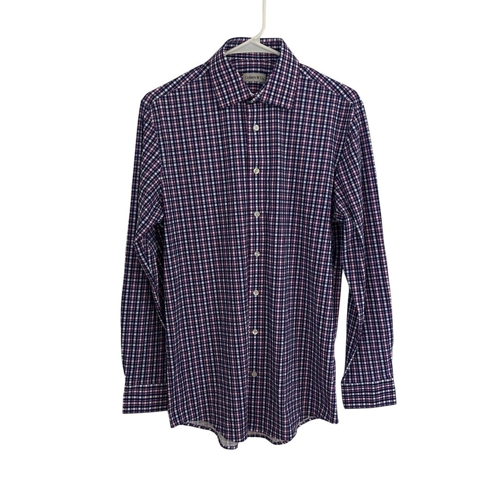Collars & Co Mens Apex Purple Blue Tattersall Plaid Performance Shirt Small NWOT
